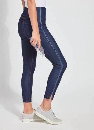 Lyssé Denim Legging With Stripe In Indigo