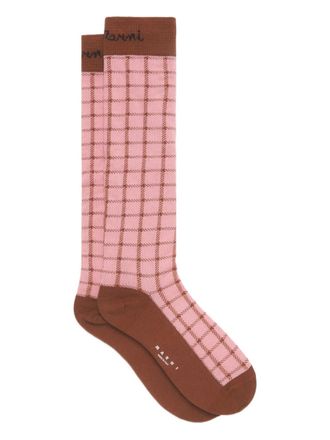 Marni jacquard checked-pattern socks - Pink