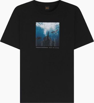 HUGO BOSS Mens TEE_Creature Dolphin Graphic Black T-Shirt - Size: 38