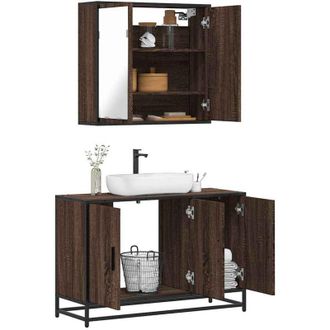vidaXL Vidaxl - Set De Muebles Ba&ntilde;o 2 Pzas Madera Contrachapada Marr&oacute;n Roble