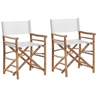 Beliani Beliani - Conjunto De 2 Sillas De Bamb&uacute; Sillas De Director Plegables De Exterior Tela Beige Molise