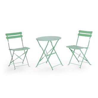 Mobili Rebecca Mesa Redonda Con Sillas Rebecca Mobili Daflah 71x60x60 Acero Verde Moderno Set 3 Pz
