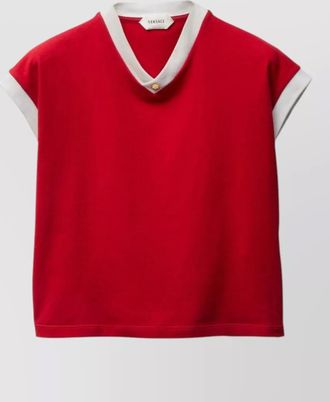 Versace cotton v neck top short sleeves buttons
