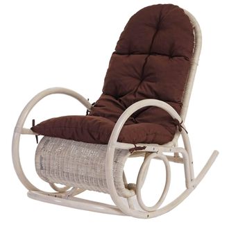 Hhg Hhg - Nunca Usado] Mecedora Esmeraldas, Sill&oacute;n De Rat&aacute;n, Blanco, Coj&iacute;n Marr&oacute;n