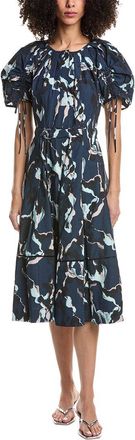 3.1 Phillip Lim Abstract Vines Shirred Sleeve Belted Midi Dress