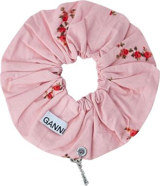 Ganni Bedrukte Katoenen Scrunchie - Dames - Haaraccessoires - Roze - ONE Size - Katoen - Accessoires
