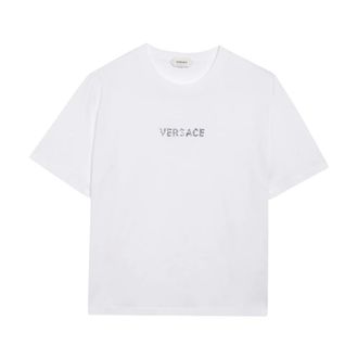 Versace Embroidered Cotton-Jersey T-Shirt - female - Versace - T-Shirts - White - M - Tops