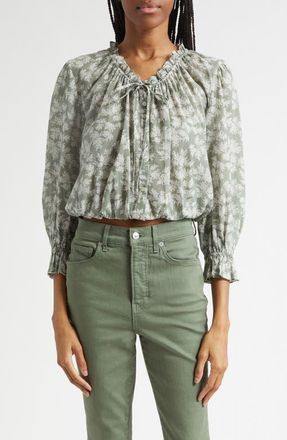 Veronica Beard Williamsen Floral Button-Up Bubble Hem Top in Sage/dove at Nordstrom, Size 16