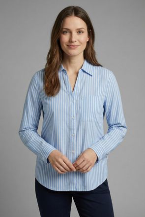 s.Oliver Langarmbluse S.OLIVER, Damen, Gr. 34, blau, Web, Obermaterial: 100% Viskose, gestreift, l&auml;ssig geschnitten h&uuml;ftbedeckend, V-Ausschnitt, 1-Knopf-Mansch