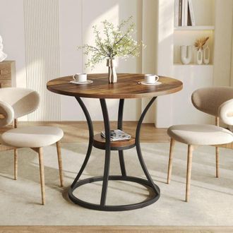 Tribesigns Tribesigns - Round Dining Table for 2-4, 80cm Kitchen Dining Room Table with Storage & Metal Base, Small Wooden Circle Dinner Tables Space Saving