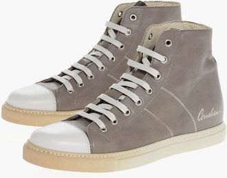 Corneliani ID Leather High-Top Sneakers with Contrasting Details size 40
