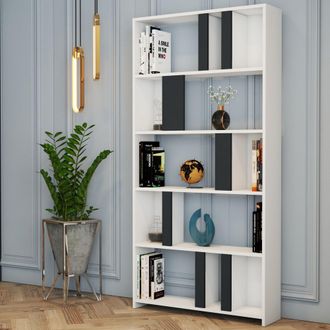 Dmora Estanter&iacute;a Tribogna, Biblioteca 4 Estantes, Instalaci&oacute;n Libre, Estr. Antracita, 90x20x180h Cm Blanco