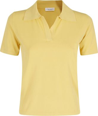 Roberto Collina Yellow Polo V-Neck Ribbed-Trim Viscose Polo Shirt