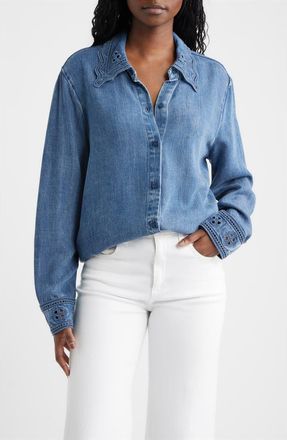 Rails Bethany Embroidered Collar Button-Up Denim Top in Antique Blue at Nordstrom, Size Xx-Small