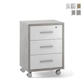 OEM Mueble 3 Cajones Llave Ruedas Escritorio Oficina Dise&ntilde;o Moderno Rot - Gris - Blanco
