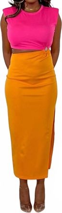FORE COLLECTION Got Your Attention Colorblock Cutout Midi Dress In Hot Pink/orange