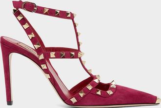 Valentino Garavani Rockstud 100mm Studded Suede Strappy Pumps
