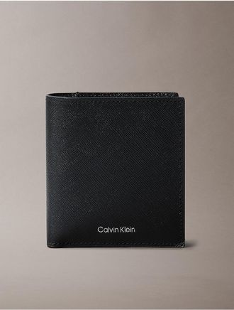 Calvin Klein Mens Refined Saffiano Slim Bifold Wallet - Black