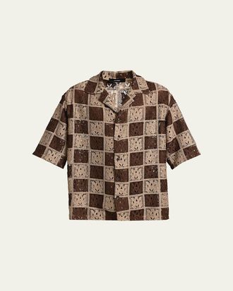 Amiri Mens Crochet MA-Knit Checkerboard Short-Sleeve Shirt