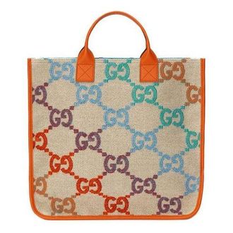 Gucci (WMNS) Gucci Rainbow Gradient Logo Flax Tote Beige Orange 550763-2KMA0-8485