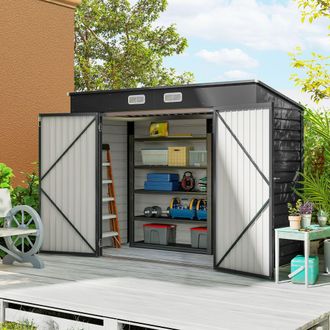 OUTSUNNY 8 x 4FT Metal Garden Storage Shed with Double Doors & 2 Vents in Grey