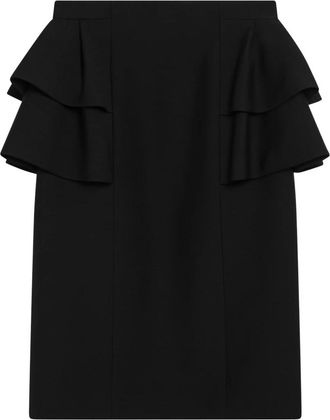 Valentino Elegante Zwarte Wol Zijde Rok - Dames - Midirokken - Zwart - M - Wol - Rokken