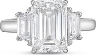 Diana M. Jewels 14kt white gold lab grown 3ct emerald diamond ring with trapezoids on the sides