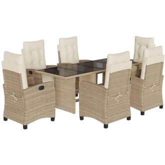 vidaXL Set Comedor De Jard&iacute;n 7 Pzas Con Cojines Rat&aacute;n Sint&eacute;tico Beige Vidaxl