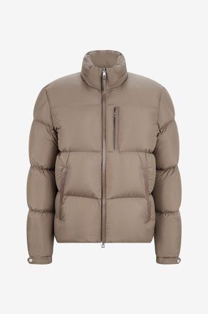 Moncler Kurze Daunenjacke aus Nylon und Leder Besbre