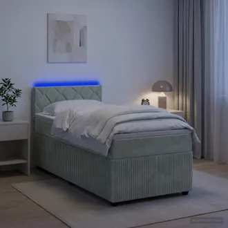 vidaXL Vidaxl Letto Con Box Spring, Materasso E Led Grigio Chiaro 90 X 190 Cm