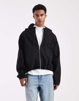 Asos Giacca di jeans nero slavato con cappuccio