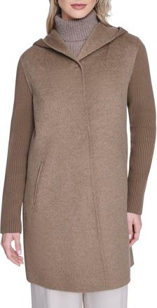 Kenneth Cole Double Face Wool Blend Hooded Coat in Nutmeg at Nordstrom, Size X-Small