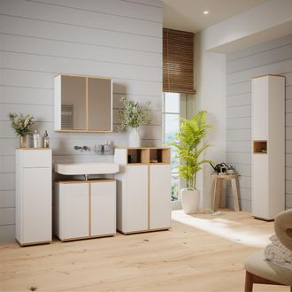 Vicco Set De Muebles De Ba&ntilde;o Didi, Blanco/artesano, 5 Partes