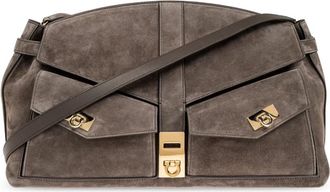 Ferragamo Schoudertas Hug Large - Dames - Schoudertassen - Grijs - ONE Size - Su&egrave;de - Tassen