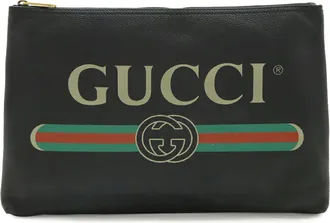 Gucci Black Green Red Color Leather Clutch Bag (Pre-Owned)