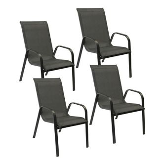 Happy Garden Pack De 4 Sillas Marbella En Textileno Gris Aluminio Gris Antracita