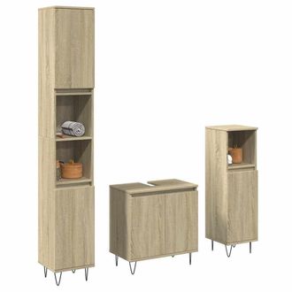 Berkfield Home 3 Piece Bathroom Furniture Set Sonoma Oak Engineered Wood in Brown