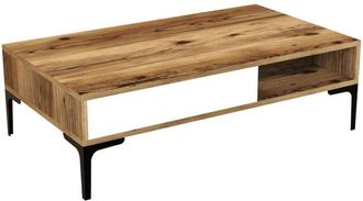 Dmora Mesa De Caf&eacute; Djagiell, Mesa De Centro Baja, Revistero Para Sof&aacute;, Estante De La Sala De Estar, 105x60h33 Cm, Nogal Y Blanco - Dmora