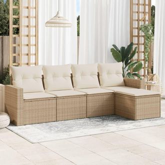vidaXL Vidaxl - Juego De Sof&aacute;s Jard&iacute;n Con Cojines 5 Pzas Rat&aacute;n Sint&eacute;tico Beige