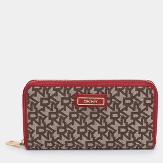 DKNY Dkny Beige/red Canvas And Leather Zip Around Wallet