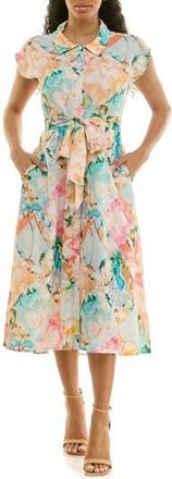 Nina Leonard Print Short Sleeve Shirtdress in Pastel Multi at Nordstrom Rack, Size X-Large
