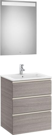Roca Roca - Conjunto De Mueble 3 Cajones, Lavabo Y Espejo Con Led The Gap Color: Roble City Texturizado - Medidas: 605 Mm