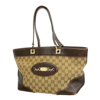 Gucci Beige Brown Canvas Tote Bag (Pre-Owned)