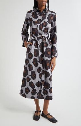 Marimekko Molly Tumma Floral Long Sleeve Twill Shirtdress in Grey Black Brown at Nordstrom Rack, Size 14 Us / 44 Eu