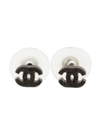 Chanel 2009 CC earrings - women - Silver Plated/Rhinestone - One Size - Black