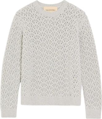 Valentino V-Detail Crewneck Jumper - Heren - Ronde hals truien - Grijs - M - Wol - Truien & Vesten