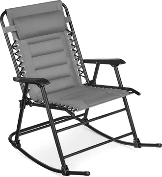Best Choice Products Padded Folding Zero Gravity Rocking Chair with Headrest, Outdoor Camp Chair