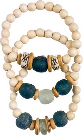 Twine & Twig Womens Trio Stack Bracelet Set In Indigo, Cream
