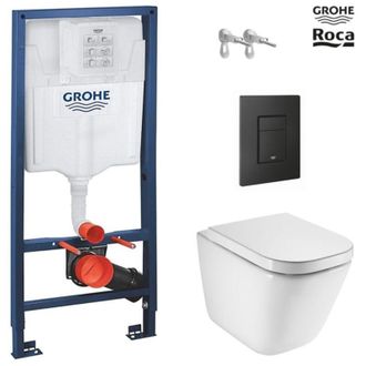 GROHE Bastidor Grohe Pack Cisterna Empotrada Y Pulsador Even Negro Mate Con Inodoro Susp Roca The Gap Rimless