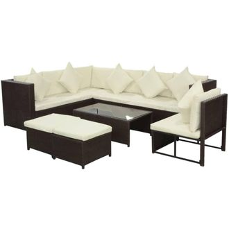 Berkfield Home Soft 8 Piece Garden Lounge Set with Cushions Poly Rattan Brown